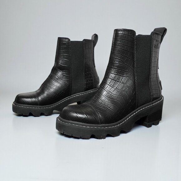 Sorel Joan Now Chelsea Boots in Black Tawny Buff Croc (Size 7) - Picture 3 of 16
